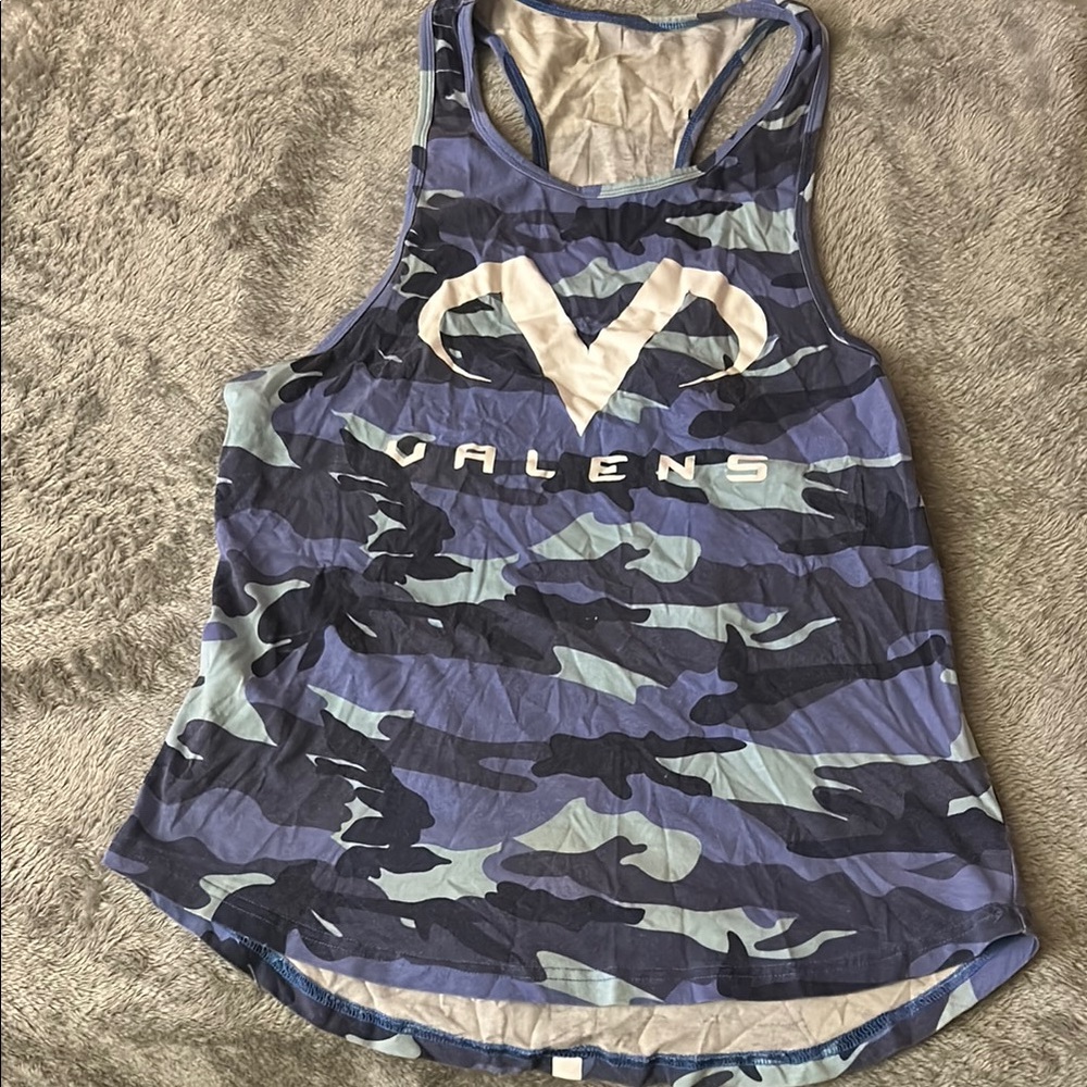 Blue Racerback Tank Top with Curved Hem